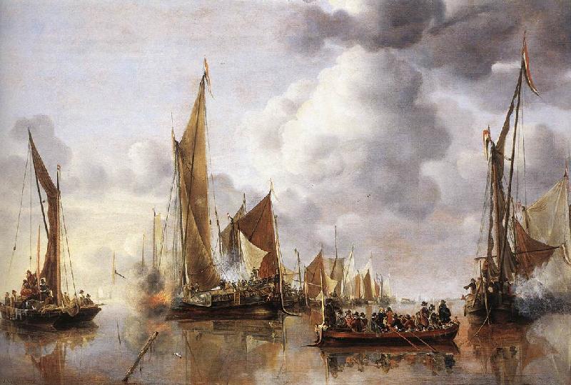 CAPELLE, Jan van de The State Barge Saluted by the Home Fleet df Norge oil painting art